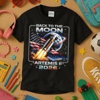 Artemis Back To The Moon 2026 USA Flag Kids T-Shirt thumb 3