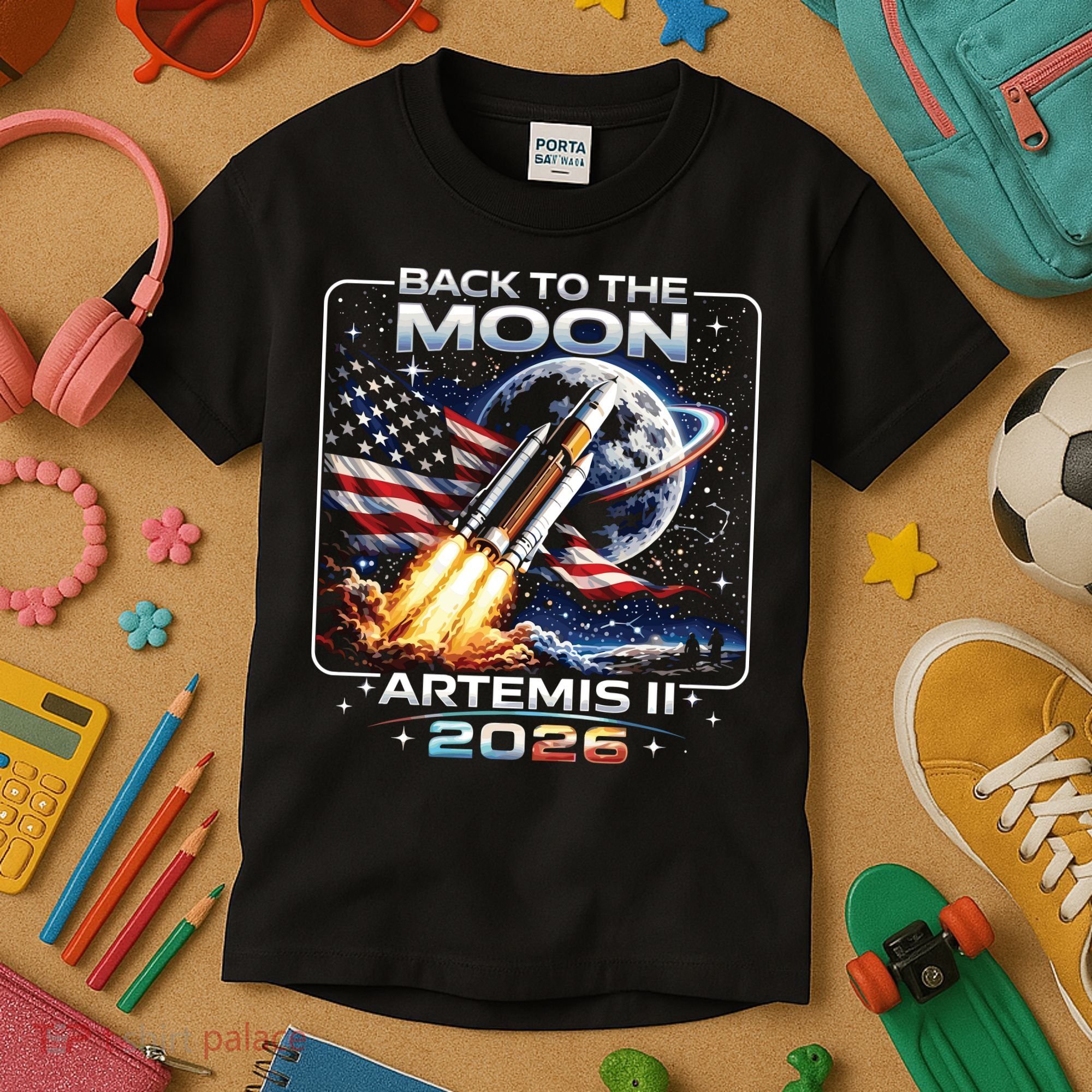 Artemis Back To The Moon 2026 USA Flag Kids T-Shirt