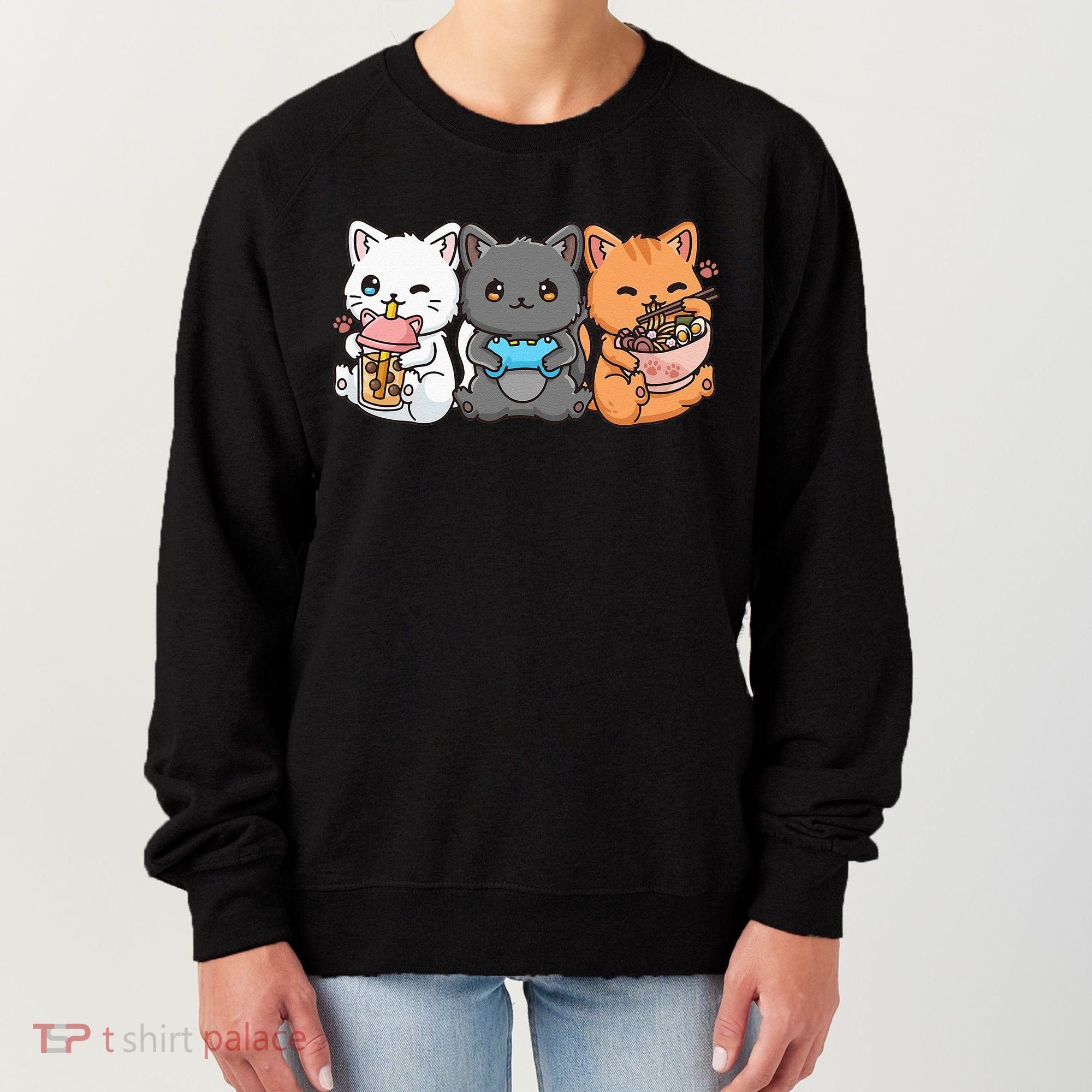 Anime Boba Tea Bubble Tea Gaming Gamer Ramen Cat Women's Sweatshirt