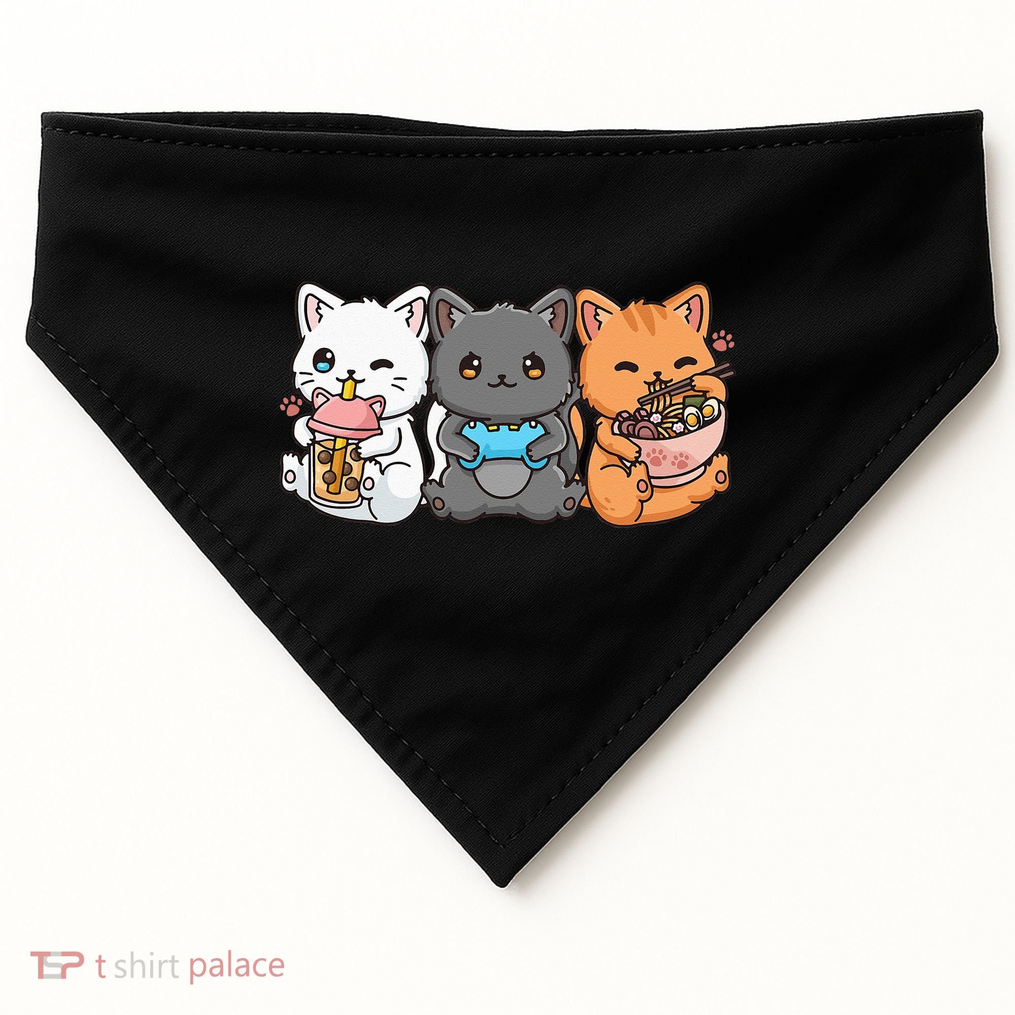 Anime Boba Tea Bubble Tea Gaming Gamer Ramen Cat USA-Made Doggie Bandana