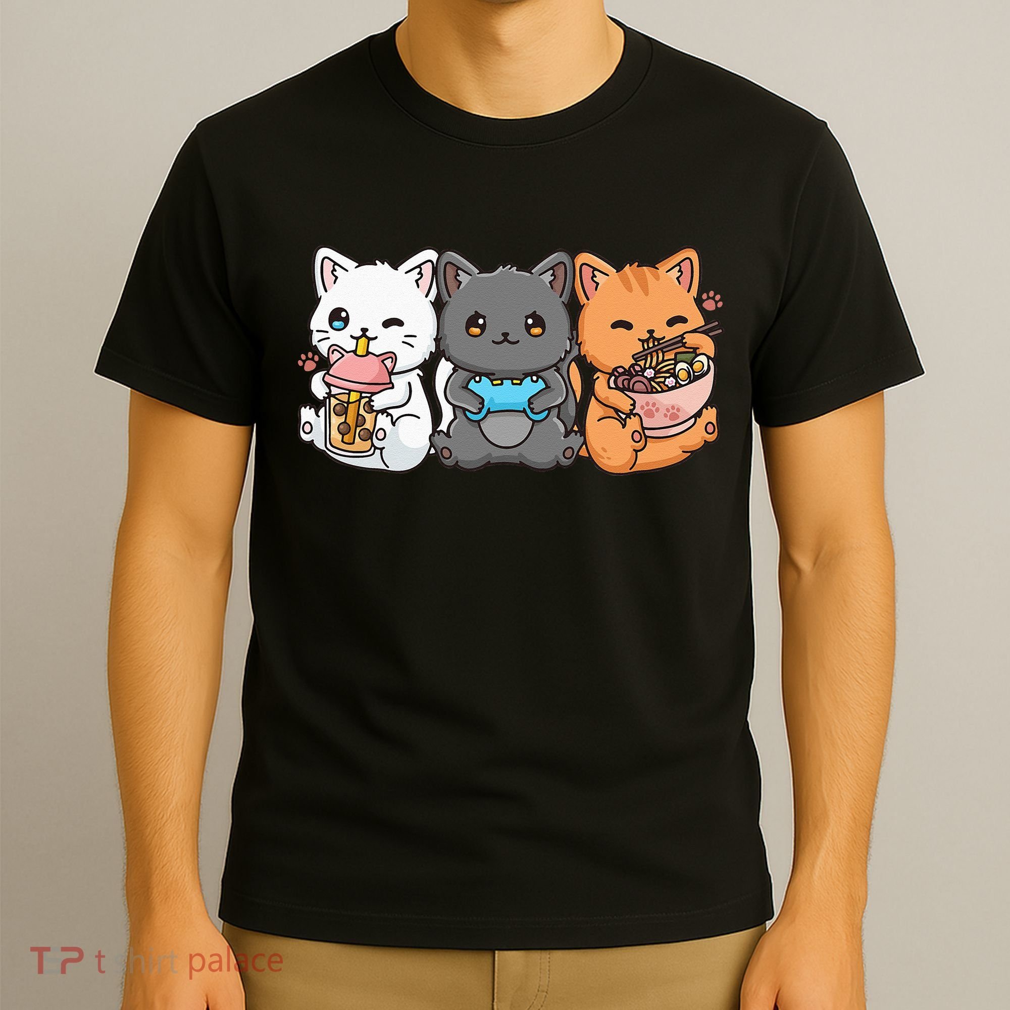 Anime Boba Tea Bubble Tea Gaming Gamer Ramen Cat T-Shirt