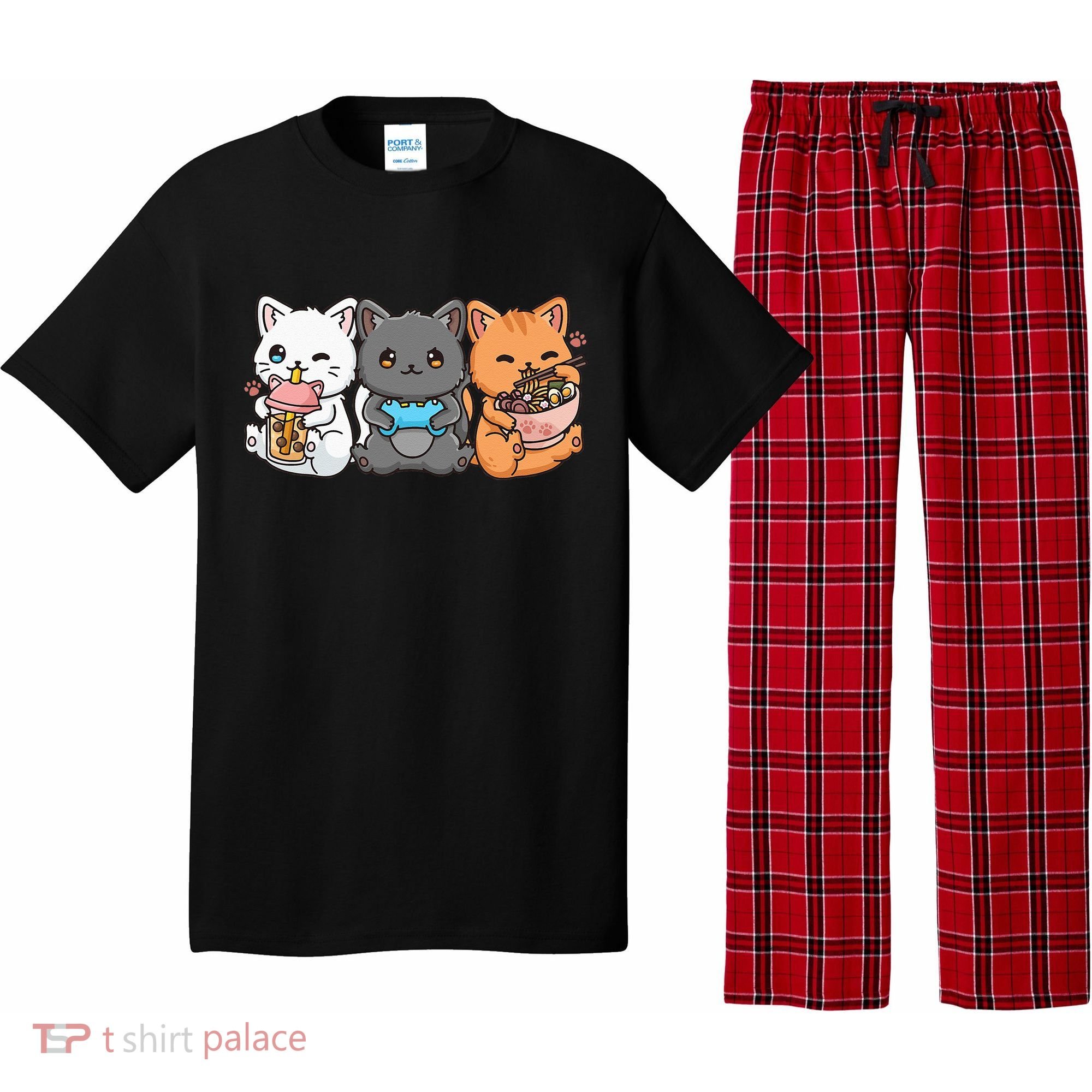 Anime Boba Tea Bubble Tea Gaming Gamer Ramen Cat Pajama Set