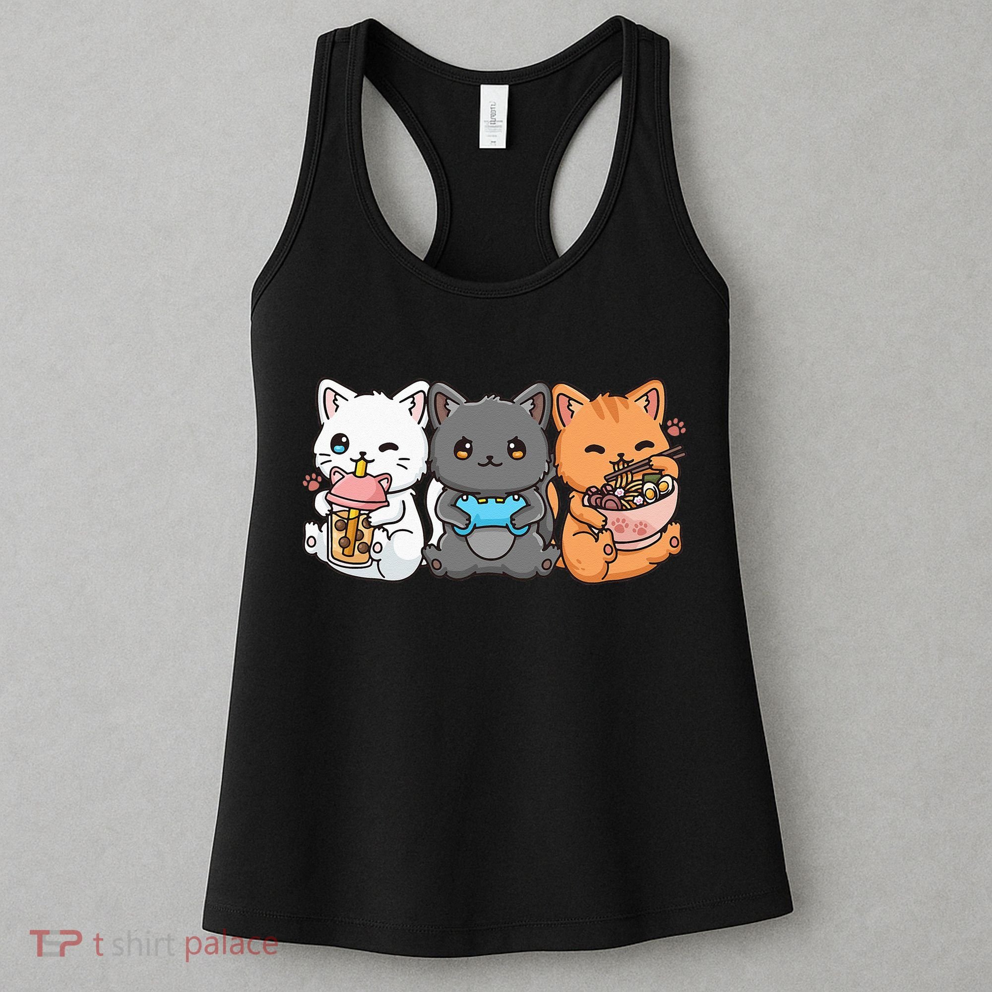 Anime Boba Tea Bubble Tea Gaming Gamer Ramen Cat Women's Tank Top