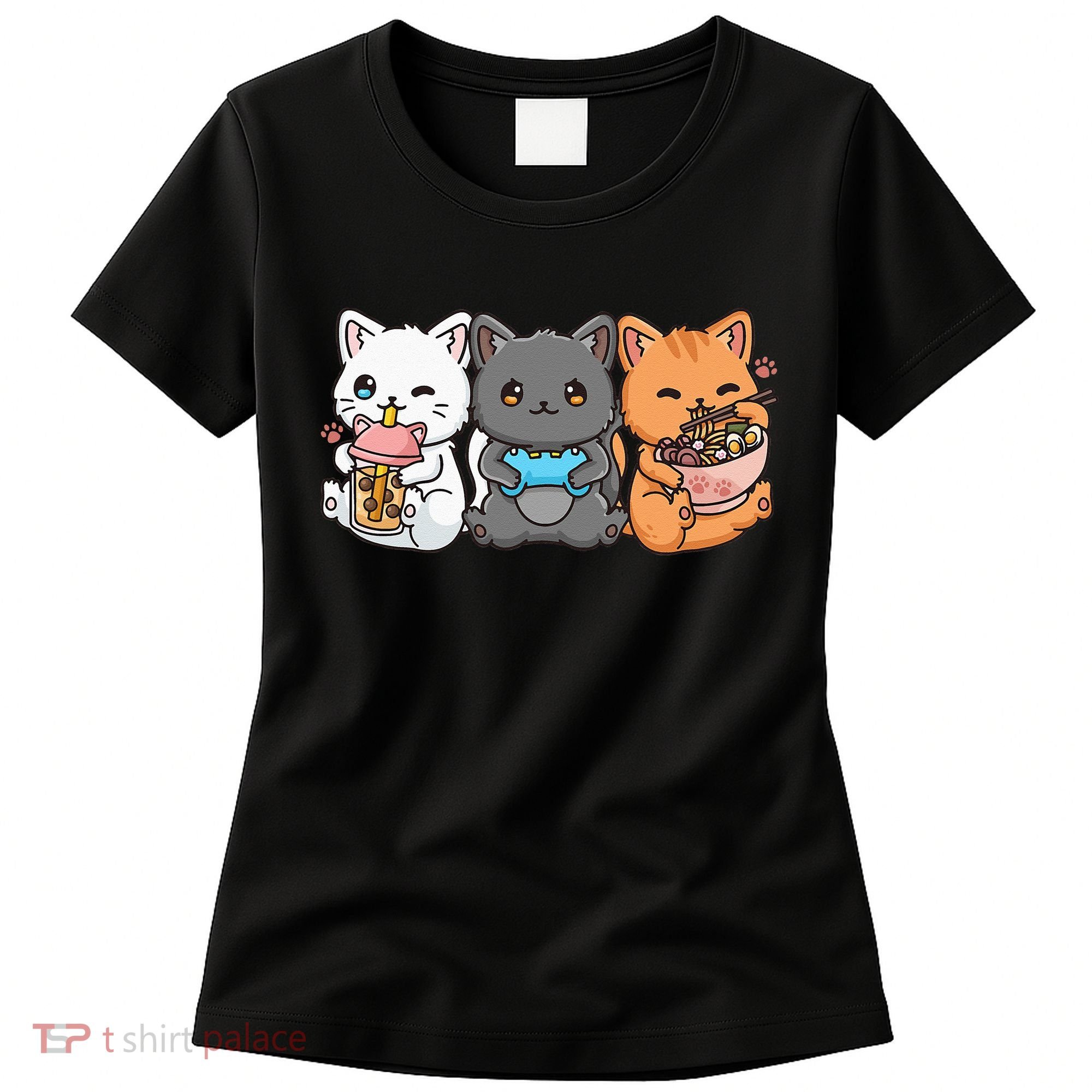 Anime Boba Tea Bubble Tea Gaming Gamer Ramen Cat Women's T-Shirt
