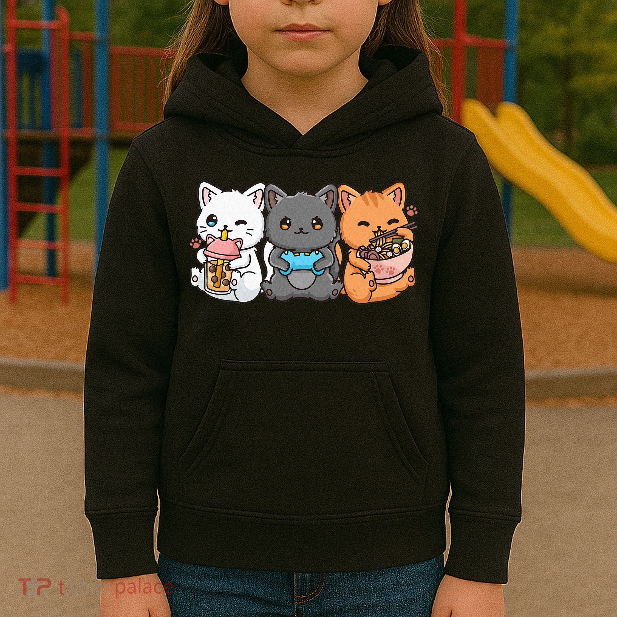 Anime Boba Tea Bubble Tea Gaming Gamer Ramen Cat Kids Hoodie