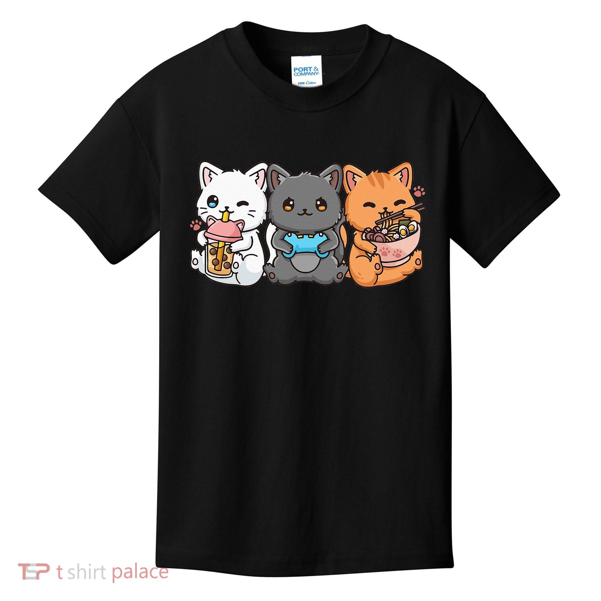 Anime Boba Tea Bubble Tea Gaming Gamer Ramen Cat Kids T-Shirt
