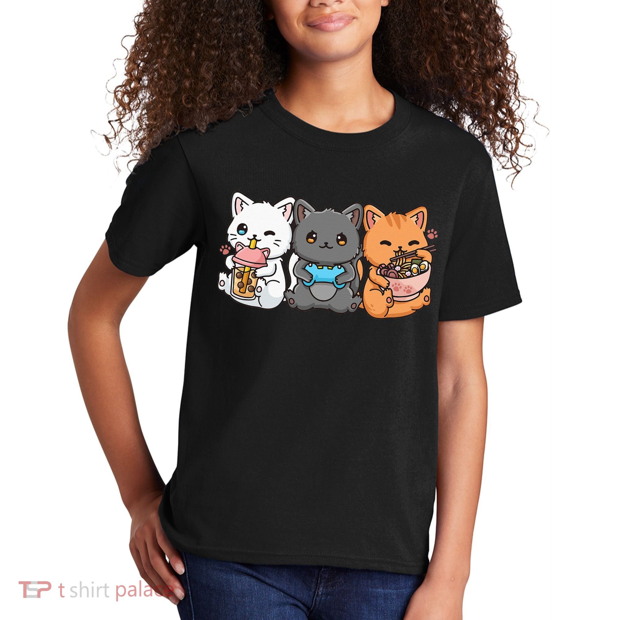 Anime Boba Tea Bubble Tea Gaming Gamer Ramen Cat Kids T-Shirt