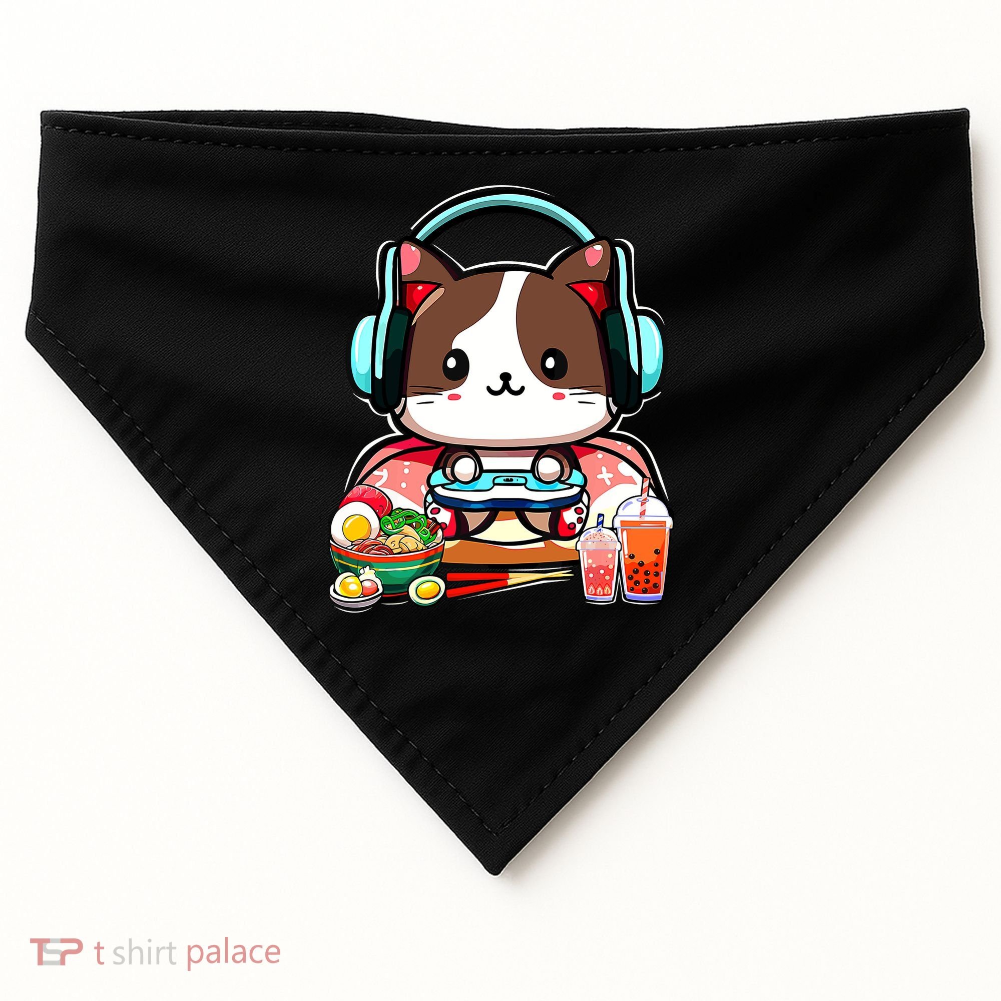 Anime Boba Tea Bubble Tea Gaming Gamer Ramen Cat USA-Made Doggie Bandana