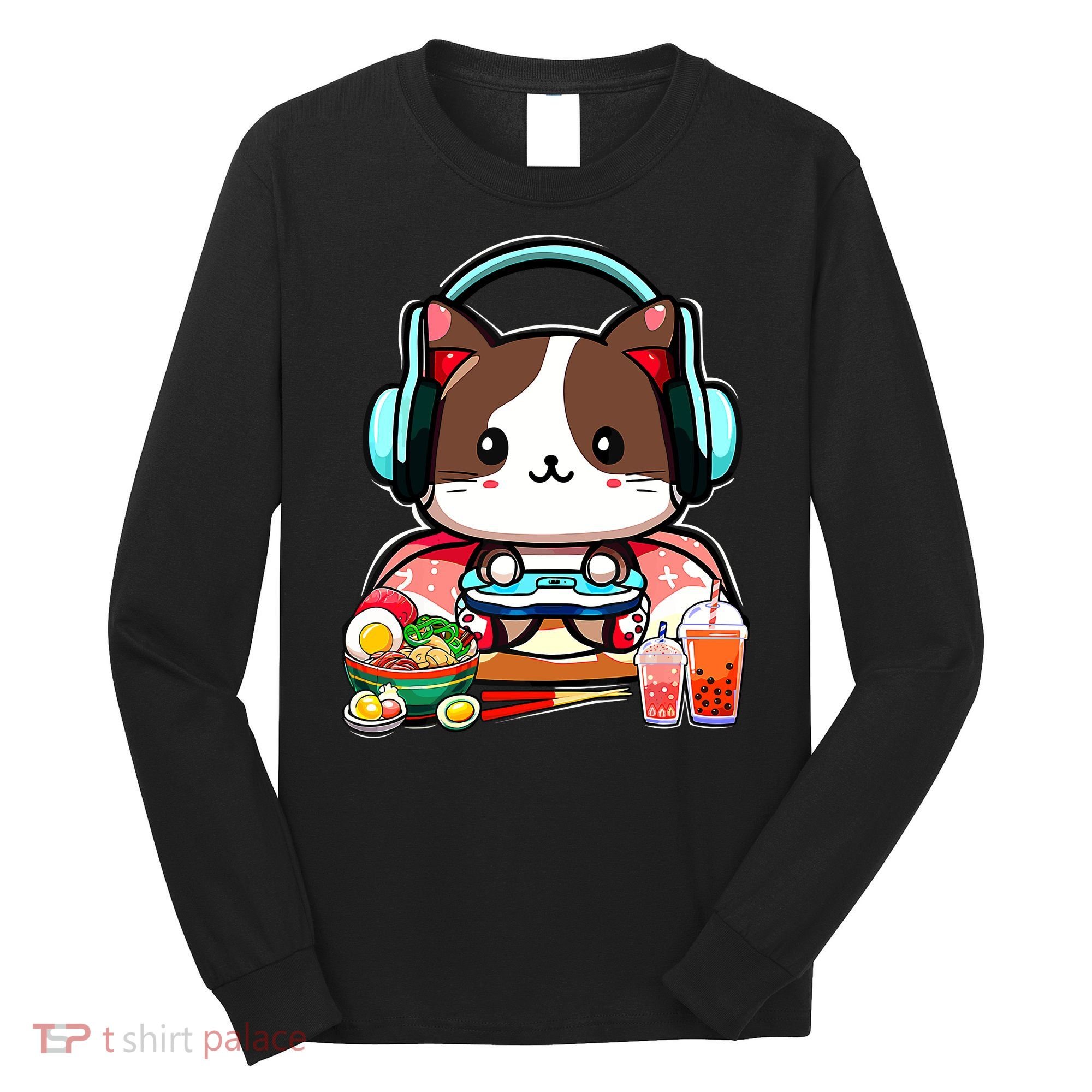 Anime Boba Tea Bubble Tea Gaming Gamer Ramen Cat Long Sleeve Shirt