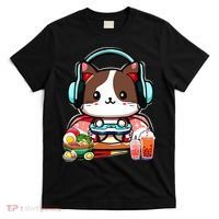 Anime Boba Tea Bubble Tea Gaming Gamer Ramen Cat T-Shirt thumb 0