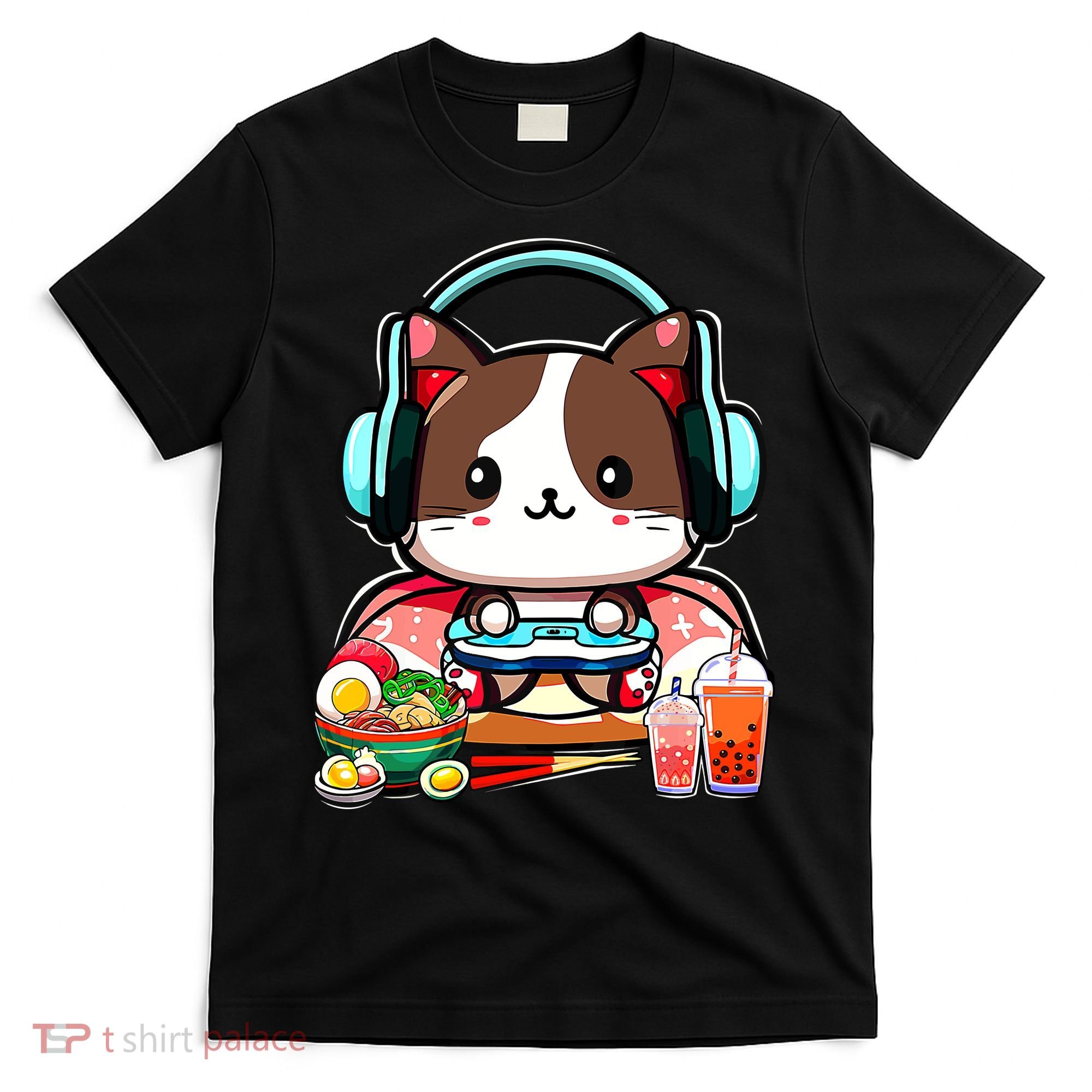 Anime Boba Tea Bubble Tea Gaming Gamer Ramen Cat T-Shirt