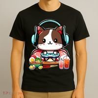 Anime Boba Tea Bubble Tea Gaming Gamer Ramen Cat T-Shirt thumb 3