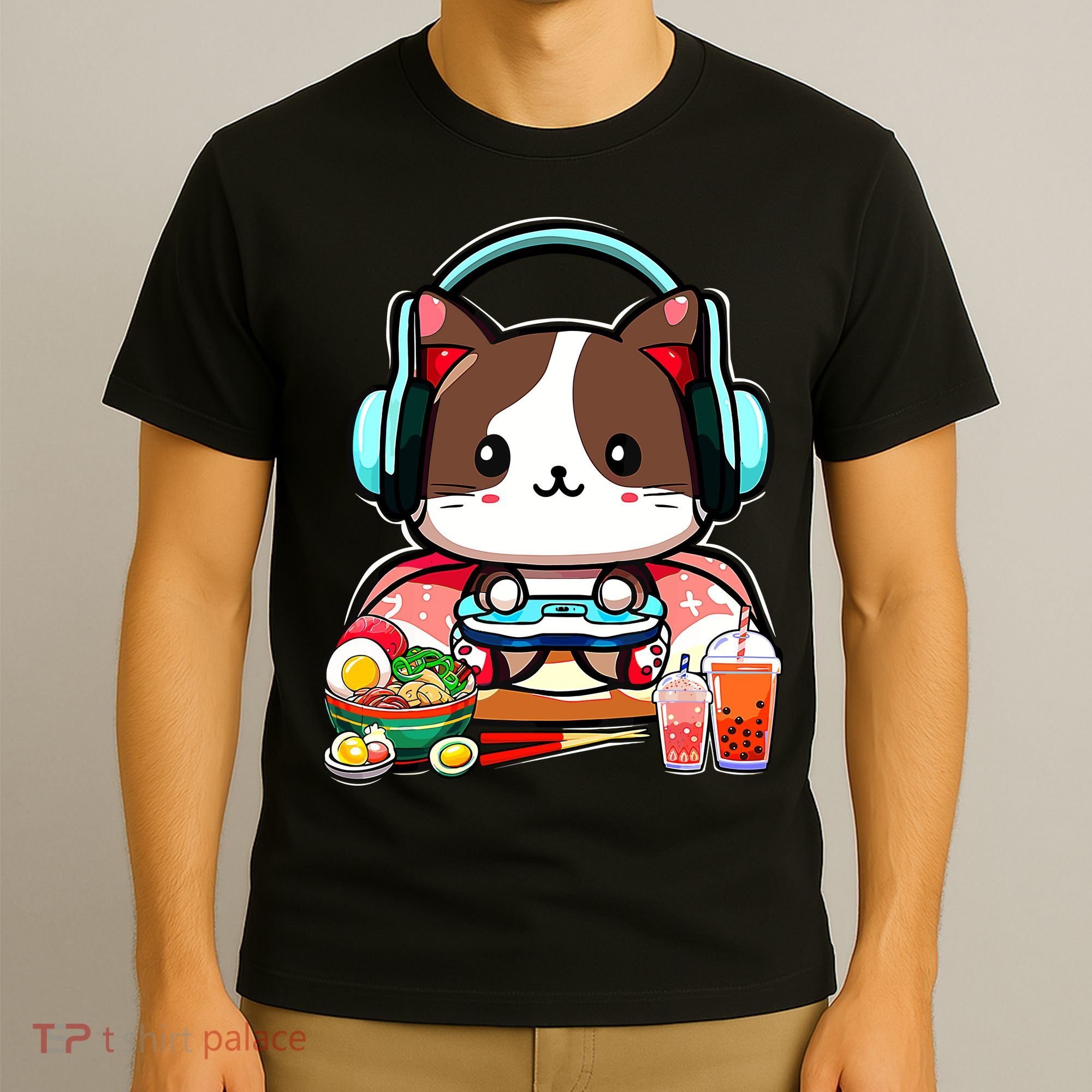 Anime Boba Tea Bubble Tea Gaming Gamer Ramen Cat T-Shirt