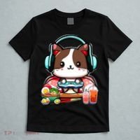 Anime Boba Tea Bubble Tea Gaming Gamer Ramen Cat T-Shirt thumb 5