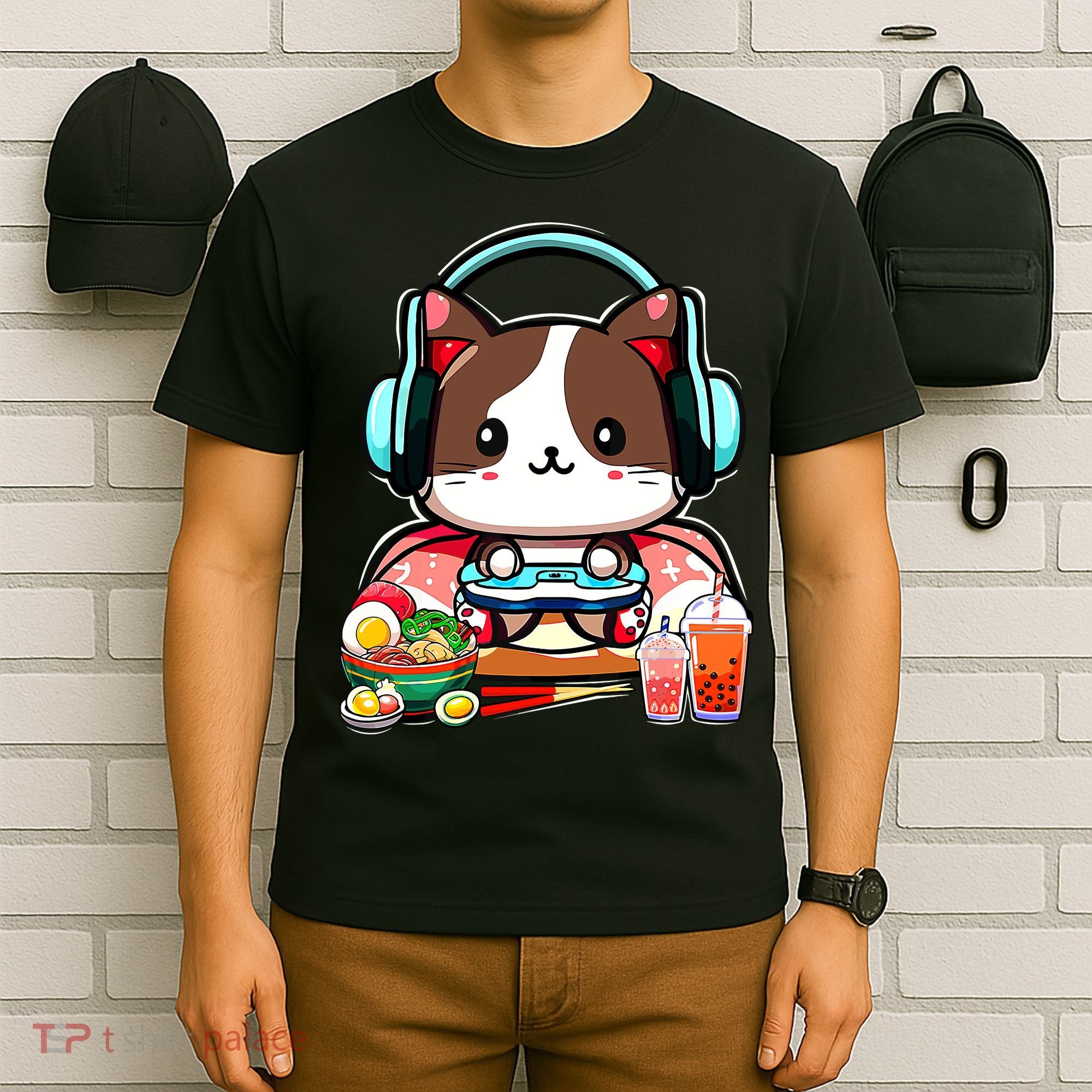 Anime Boba Tea Bubble Tea Gaming Gamer Ramen Cat T-Shirt