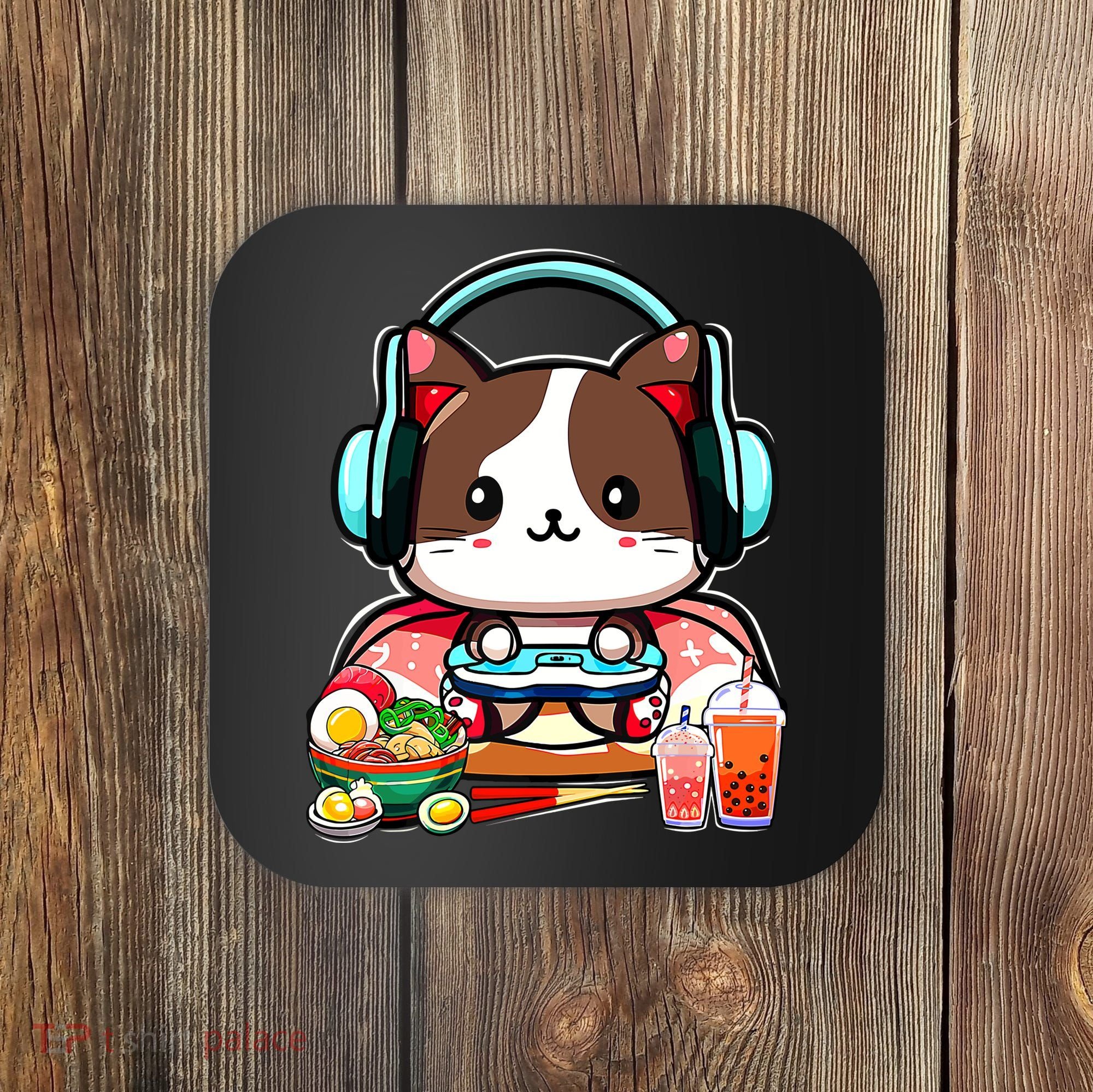 Anime Boba Tea Bubble Tea Gaming Gamer Ramen Cat Coaster