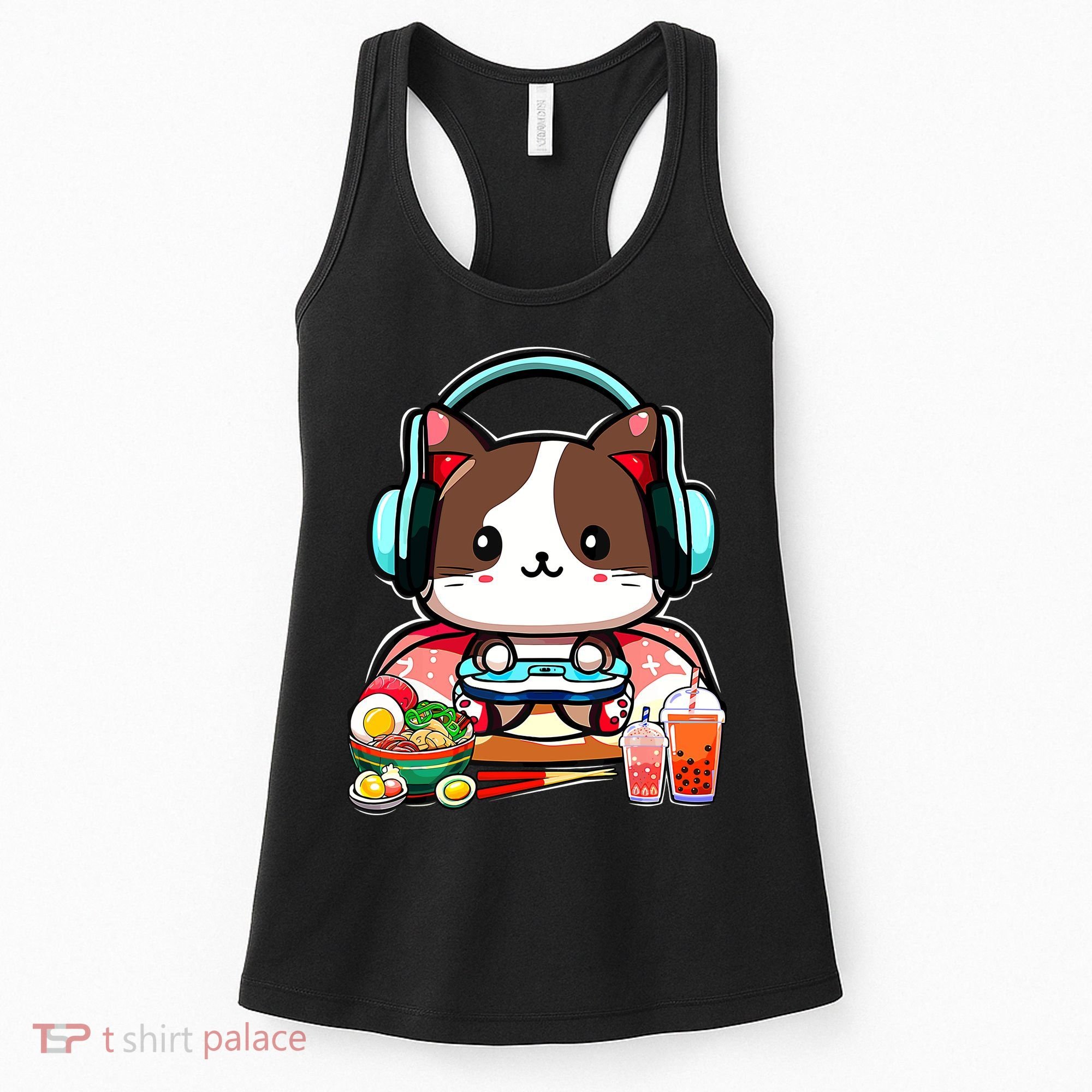 Anime Boba Tea Bubble Tea Gaming Gamer Ramen Cat Women's Tank Top