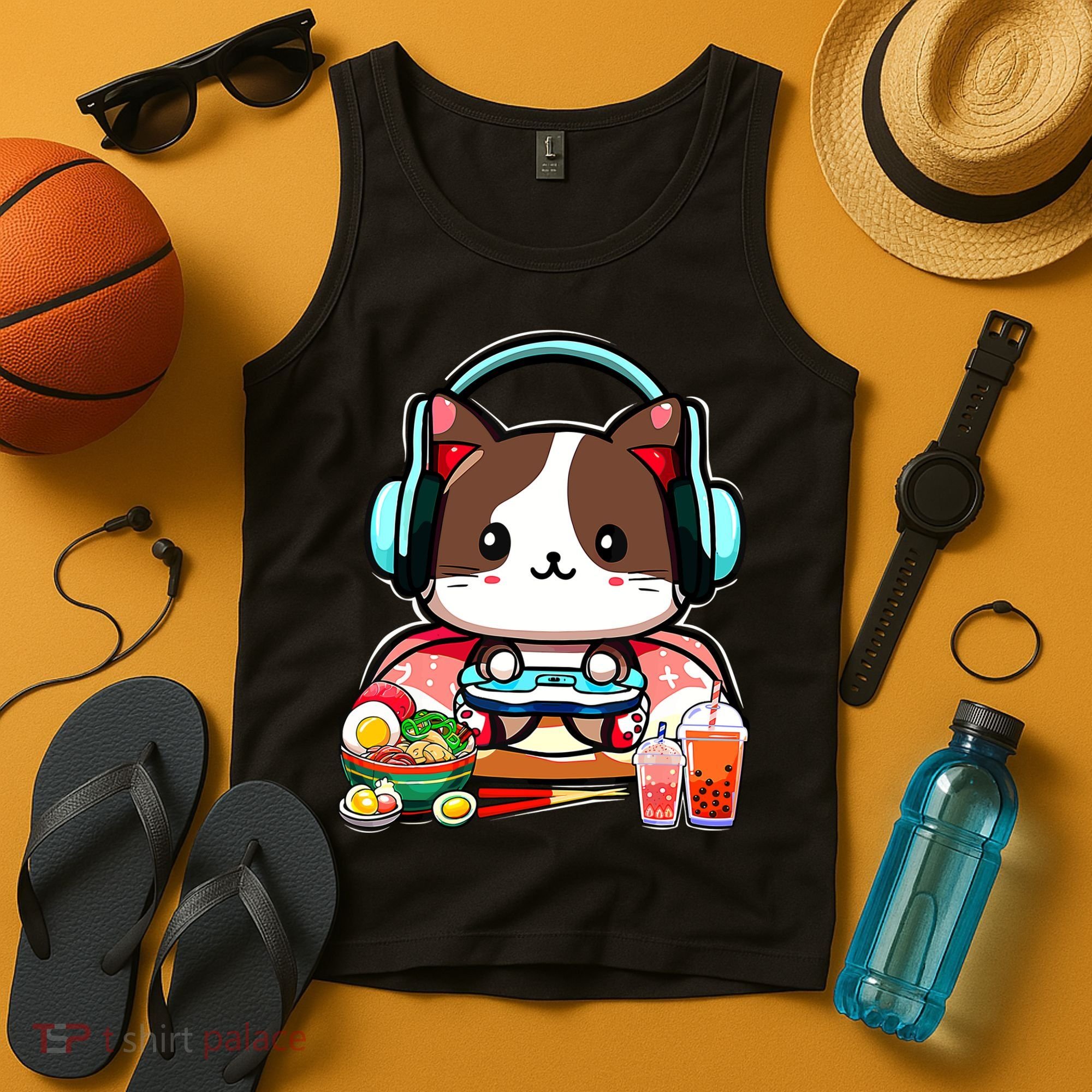 Anime Boba Tea Bubble Tea Gaming Gamer Ramen Cat Tank Top