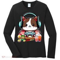 Anime Boba Tea Bubble Tea Gaming Gamer Ramen Cat Women's Long Sleeve Shirt thumb 0