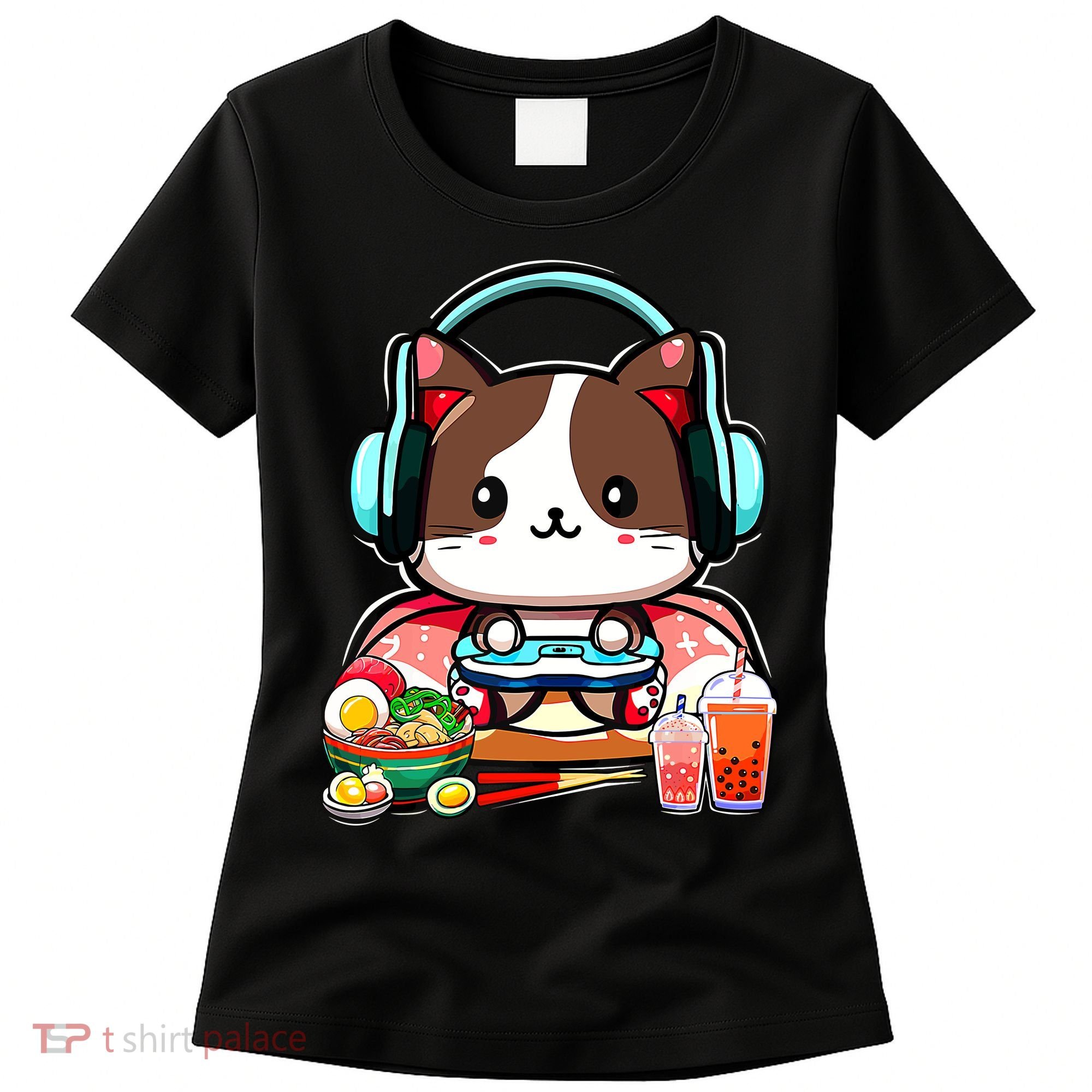 Anime Boba Tea Bubble Tea Gaming Gamer Ramen Cat Women's T-Shirt