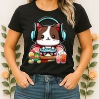 Anime Boba Tea Bubble Tea Gaming Gamer Ramen Cat Women's T-Shirt thumb 2