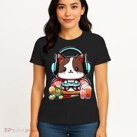 Anime Boba Tea Bubble Tea Gaming Gamer Ramen Cat Women's T-Shirt thumb 4
