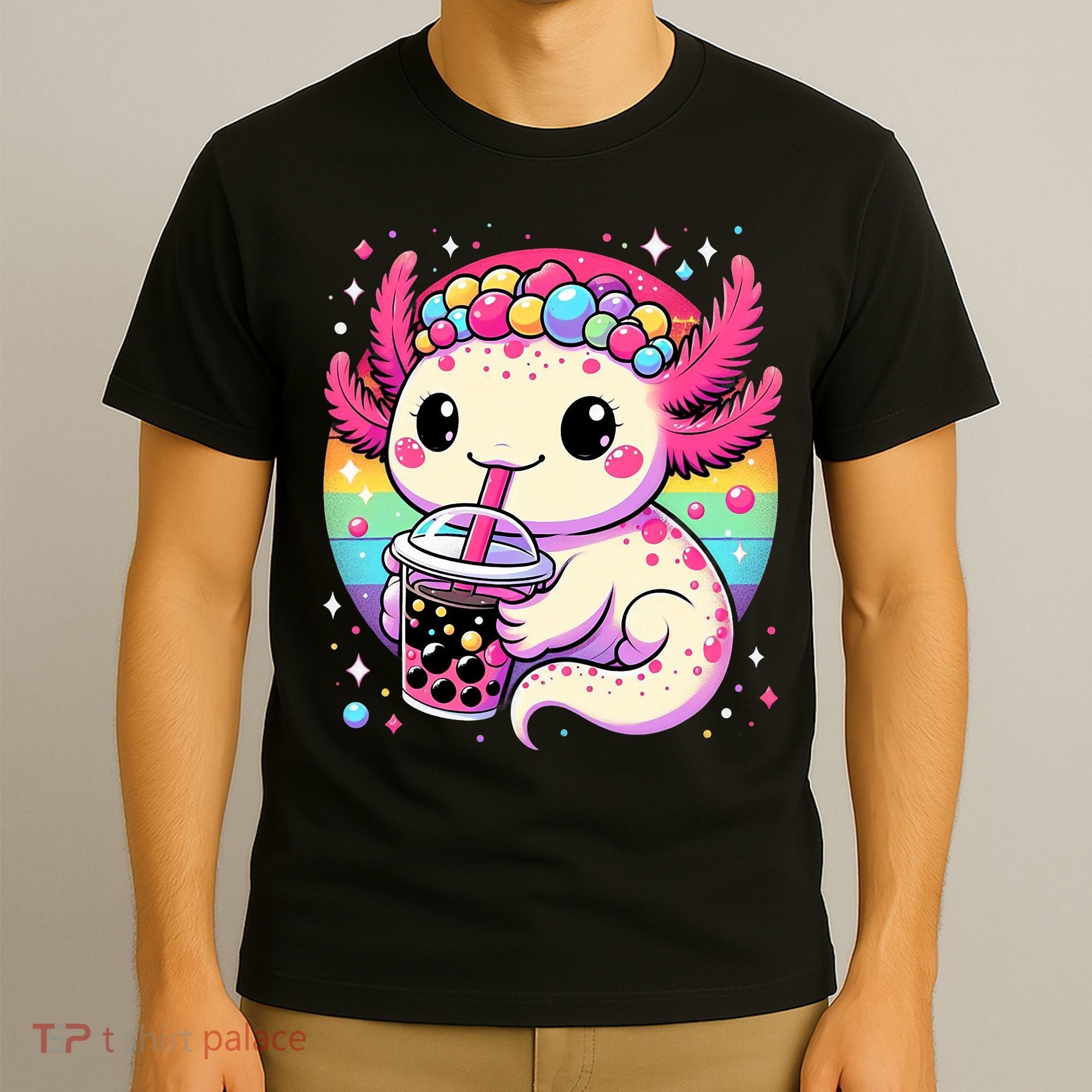 Axolotl Boba Tea Kawaii Neko Japanese Bubble Tea  T-Shirt