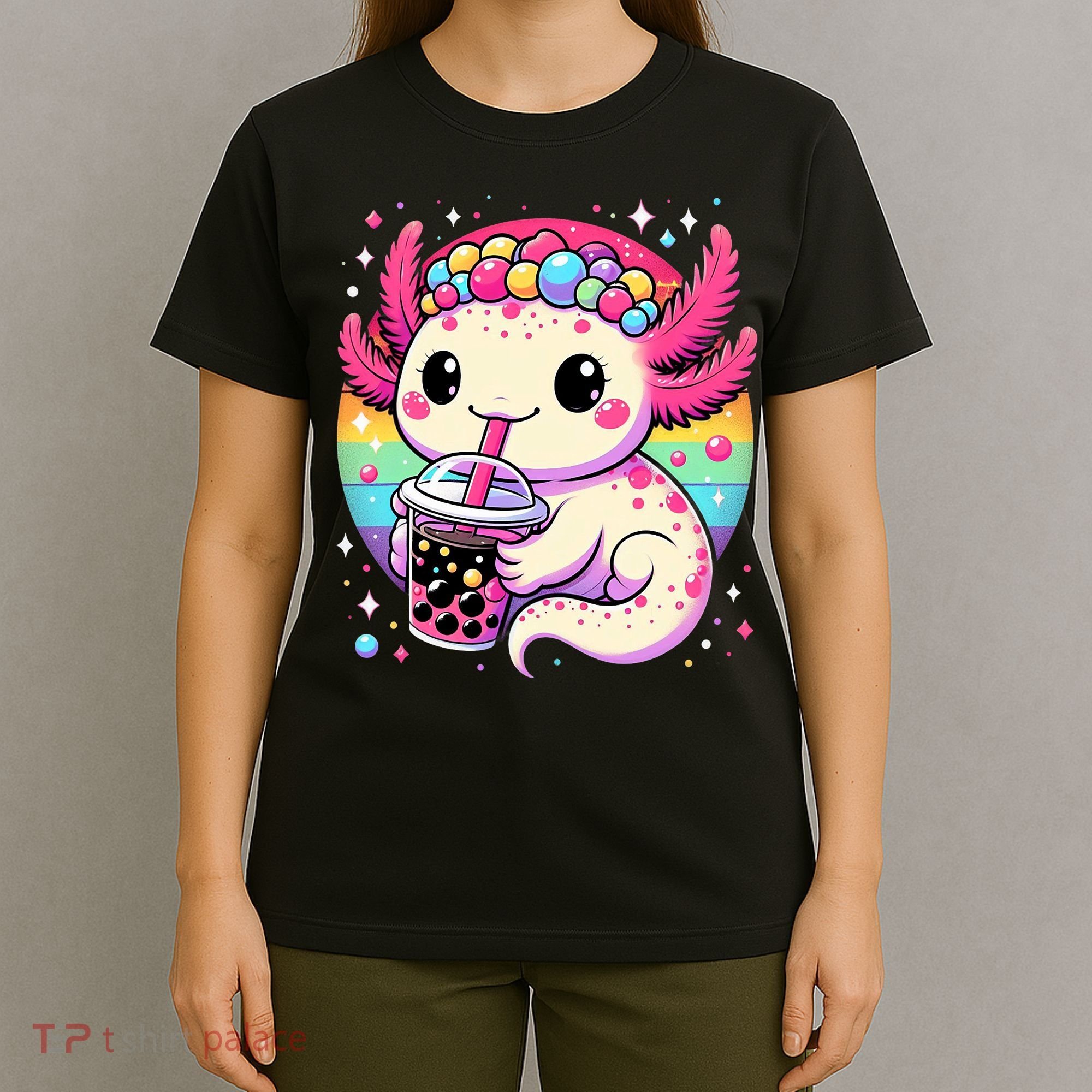 Axolotl Boba Tea Kawaii Neko Japanese Bubble Tea  T-Shirt