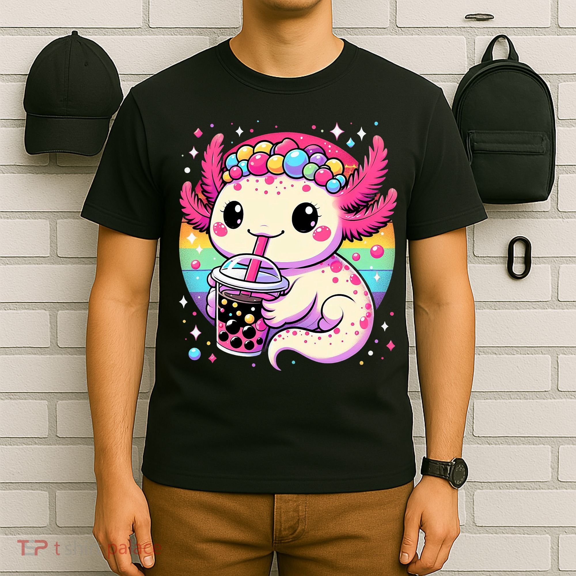 Axolotl Boba Tea Kawaii Neko Japanese Bubble Tea  T-Shirt
