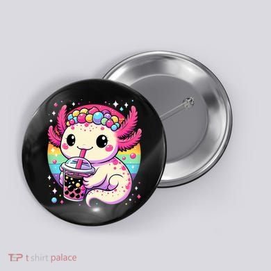 Axolotl Boba Tea Kawaii Neko Japanese Bubble Tea  Button