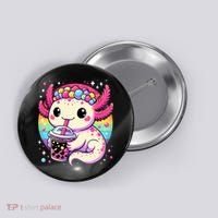 Axolotl Boba Tea Kawaii Neko Japanese Bubble Tea  Button thumb 0