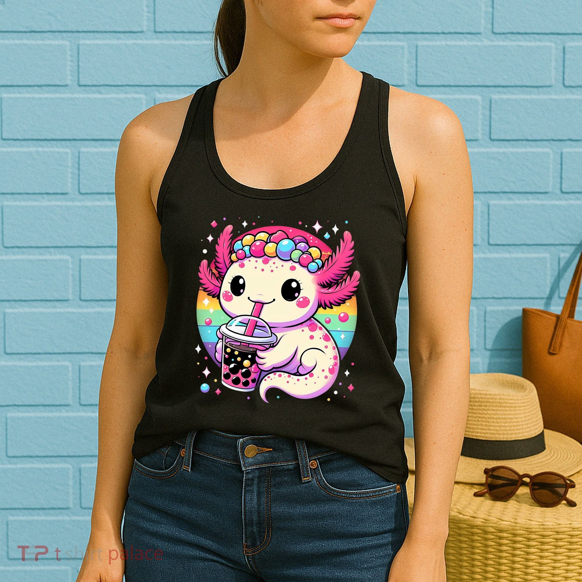 Axolotl Boba Tea Kawaii Neko Japanese Bubble Tea  Women's Tank Top