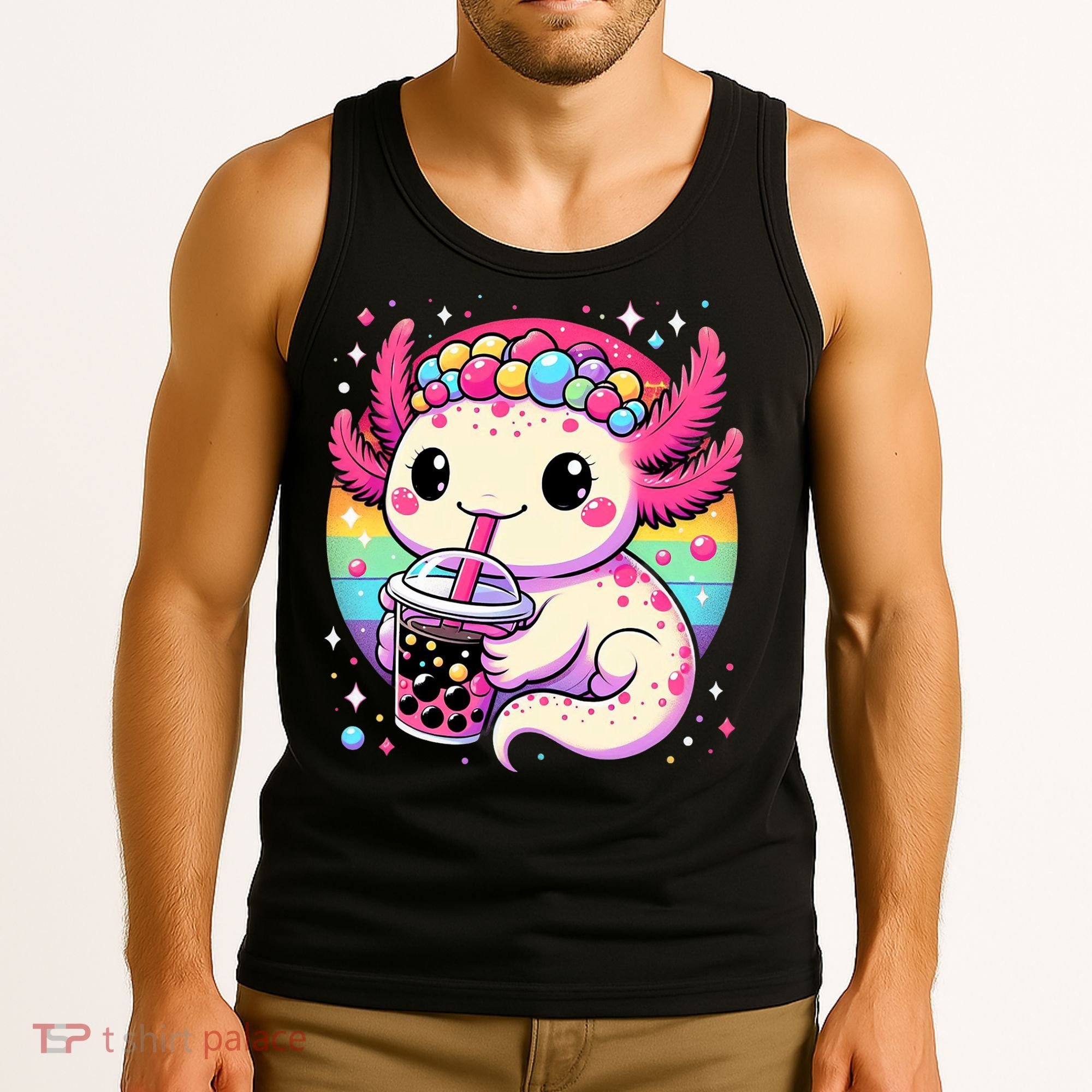 Axolotl Boba Tea Kawaii Neko Japanese Bubble Tea  Tank Top