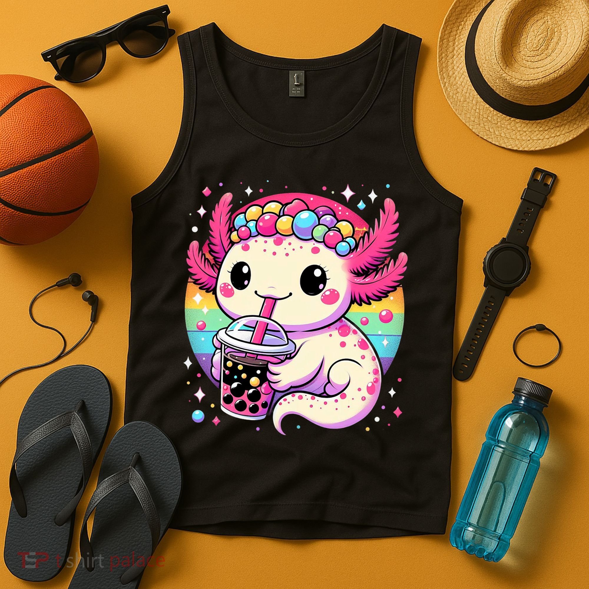 Axolotl Boba Tea Kawaii Neko Japanese Bubble Tea  Tank Top