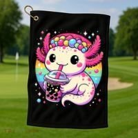 Axolotl Boba Tea Kawaii Neko Japanese Bubble Tea  Golf Towel thumb 1