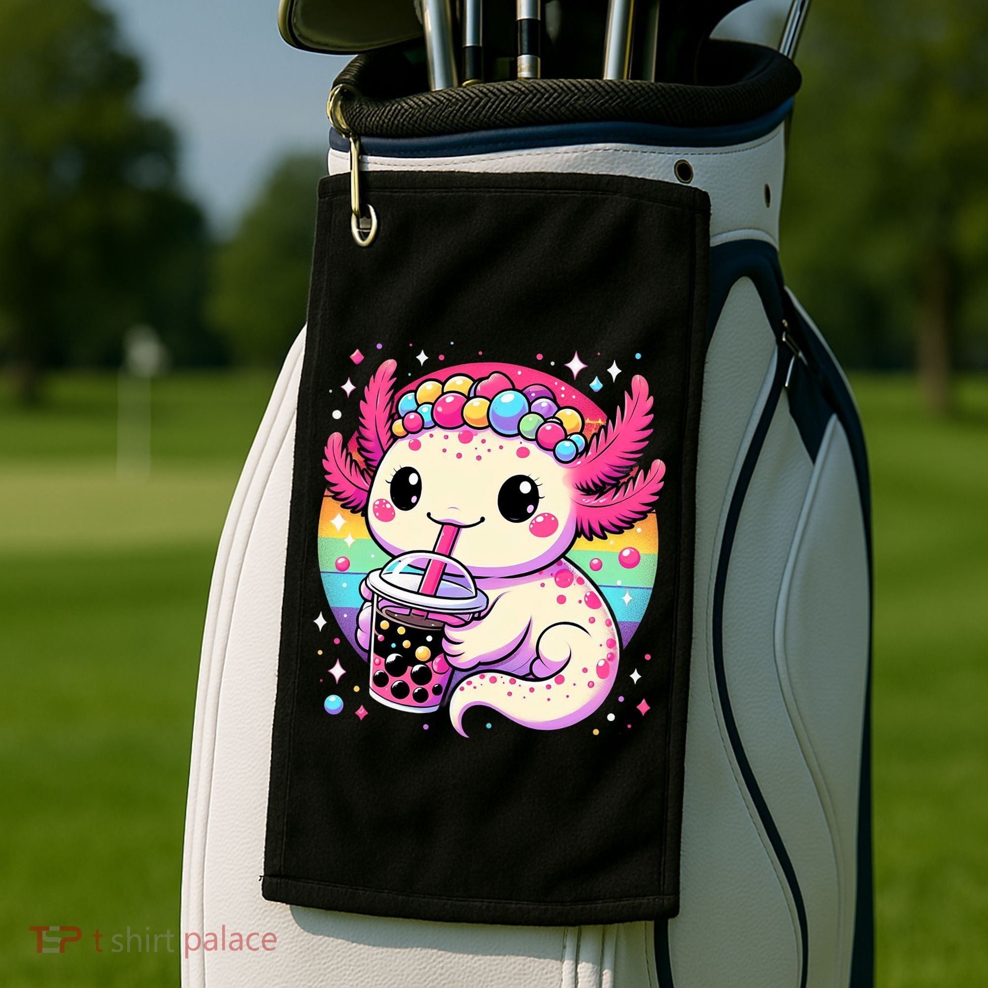 Axolotl Boba Tea Kawaii Neko Japanese Bubble Tea  Golf Towel