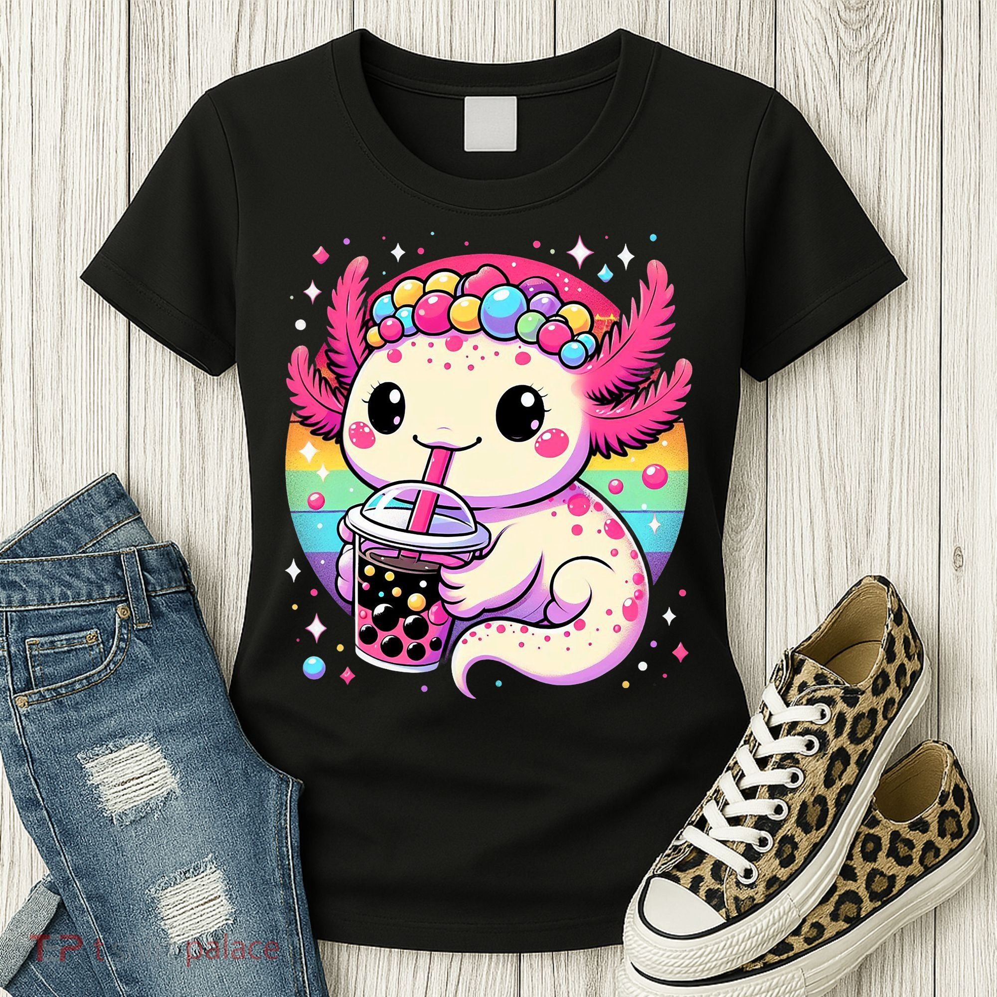 Axolotl Boba Tea Kawaii Neko Japanese Bubble Tea  Women's T-Shirt