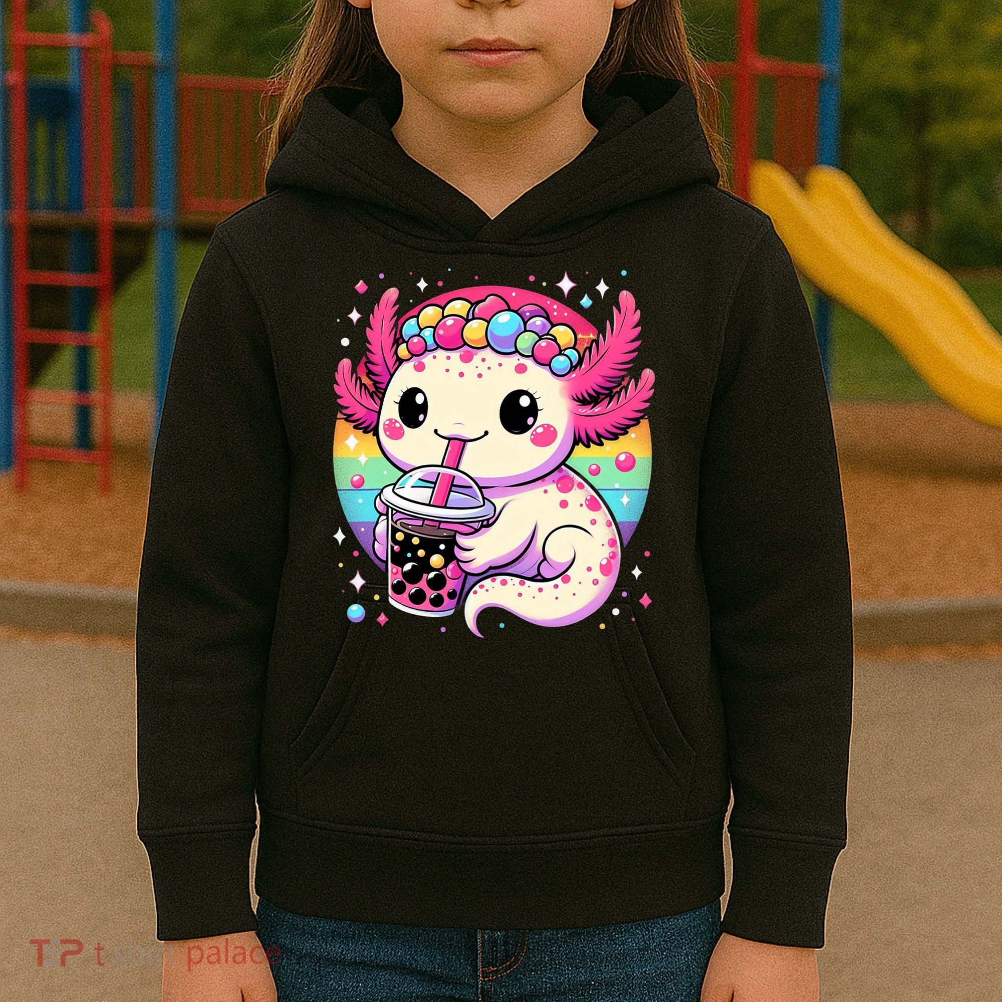 Axolotl Boba Tea Kawaii Neko Japanese Bubble Tea  Kids Hoodie