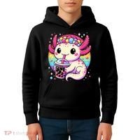 Axolotl Boba Tea Kawaii Neko Japanese Bubble Tea  Kids Hoodie thumb 4