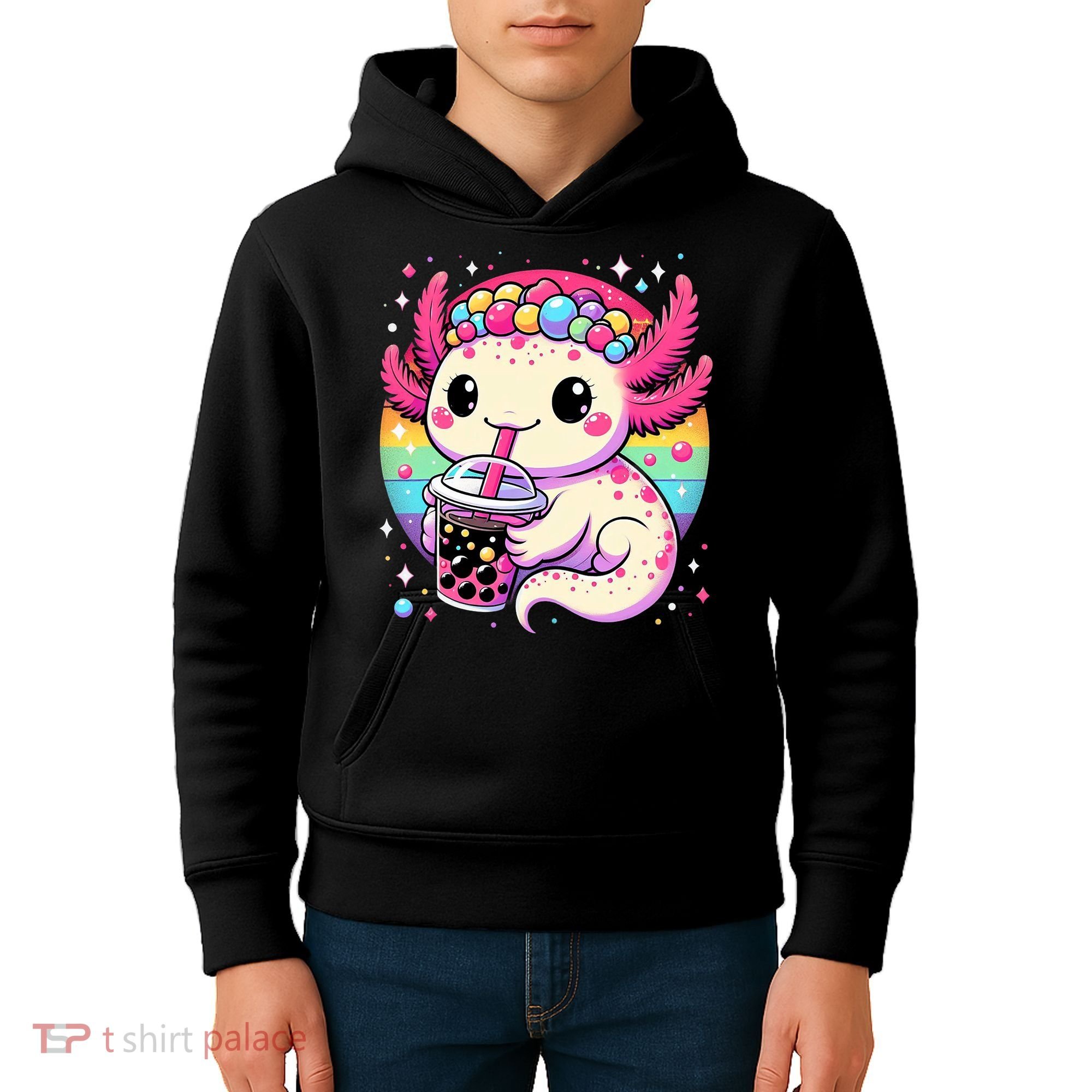 Axolotl Boba Tea Kawaii Neko Japanese Bubble Tea  Kids Hoodie