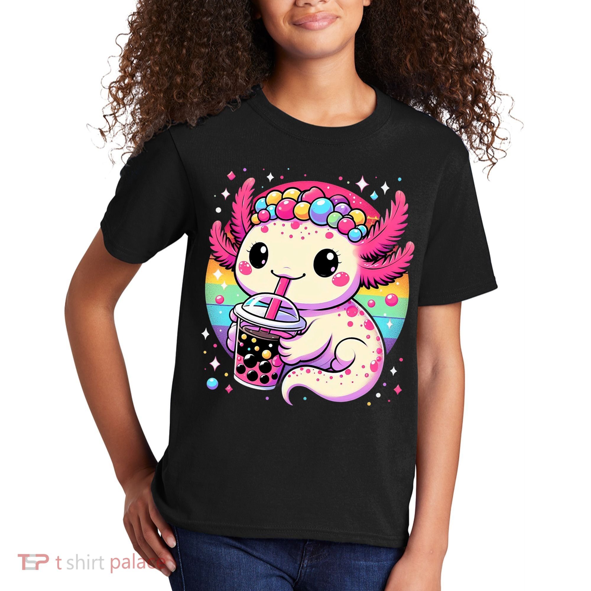 Axolotl Boba Tea Kawaii Neko Japanese Bubble Tea  Kids T-Shirt