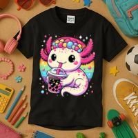 Axolotl Boba Tea Kawaii Neko Japanese Bubble Tea  Kids T-Shirt thumb 3