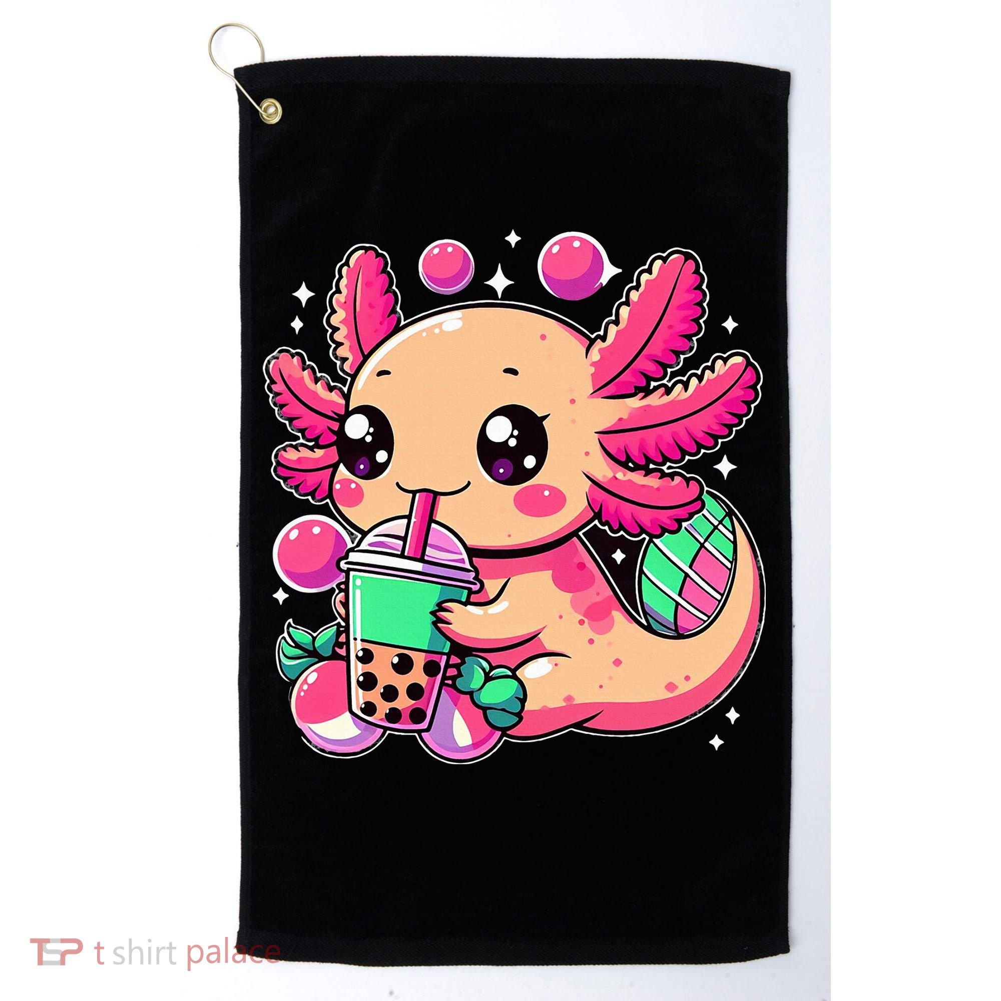 Axolotl Boba Tea Kawaii Neko Japanese Bubble Tea Golf Towel