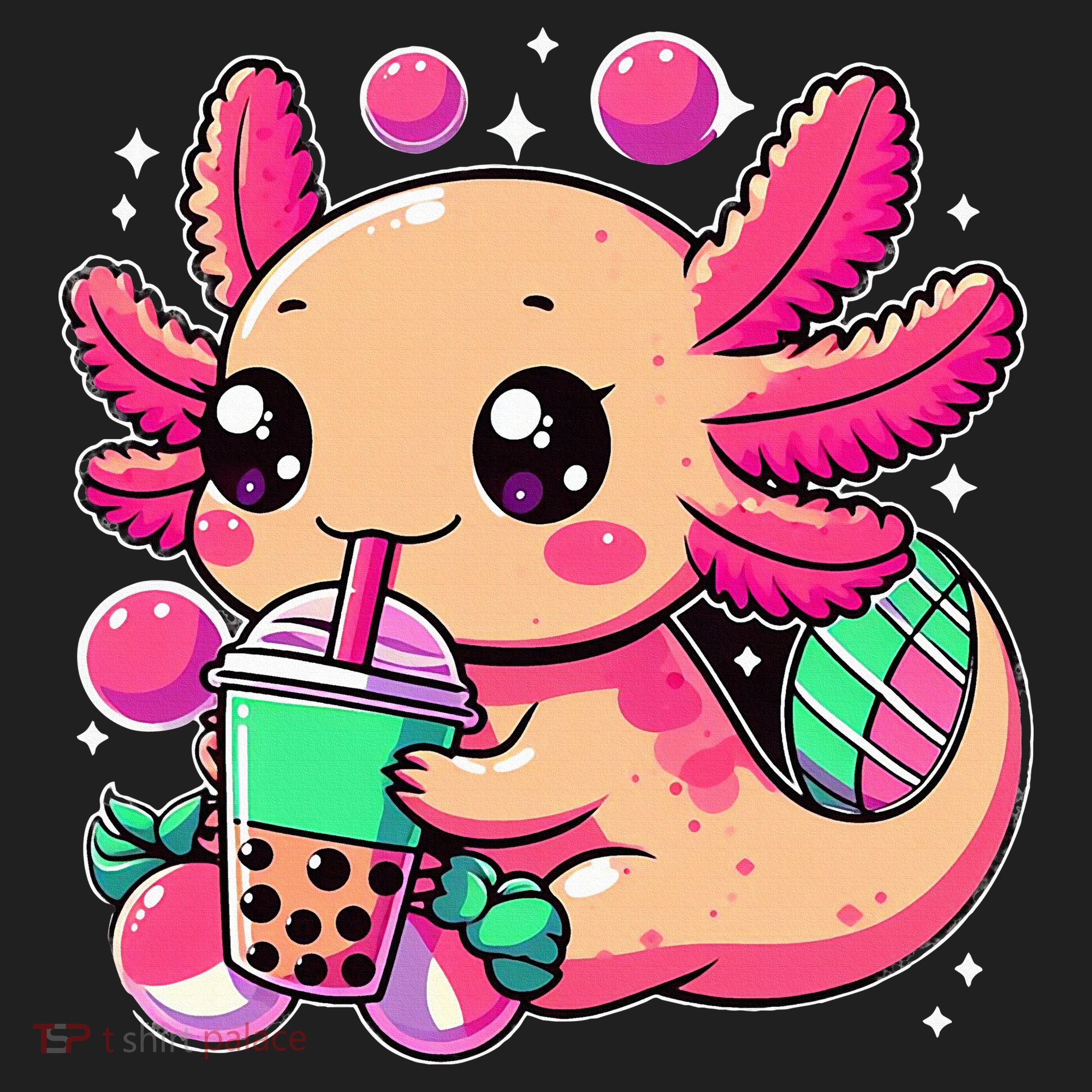 Axolotl Boba Tea Kawaii Neko Japanese Bubble Tea Golf Towel