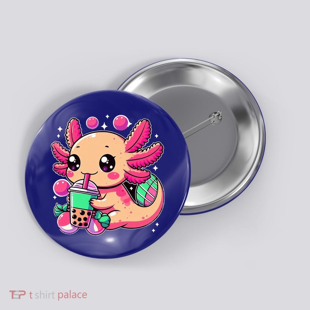 Axolotl Boba Tea Kawaii Neko Japanese Bubble Tea Button