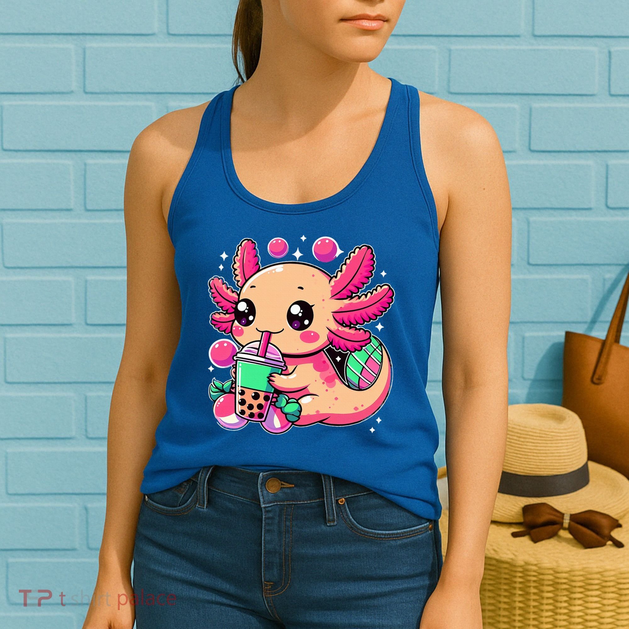 Axolotl Boba Tea Kawaii Neko Japanese Bubble Tea Women's Tank Top