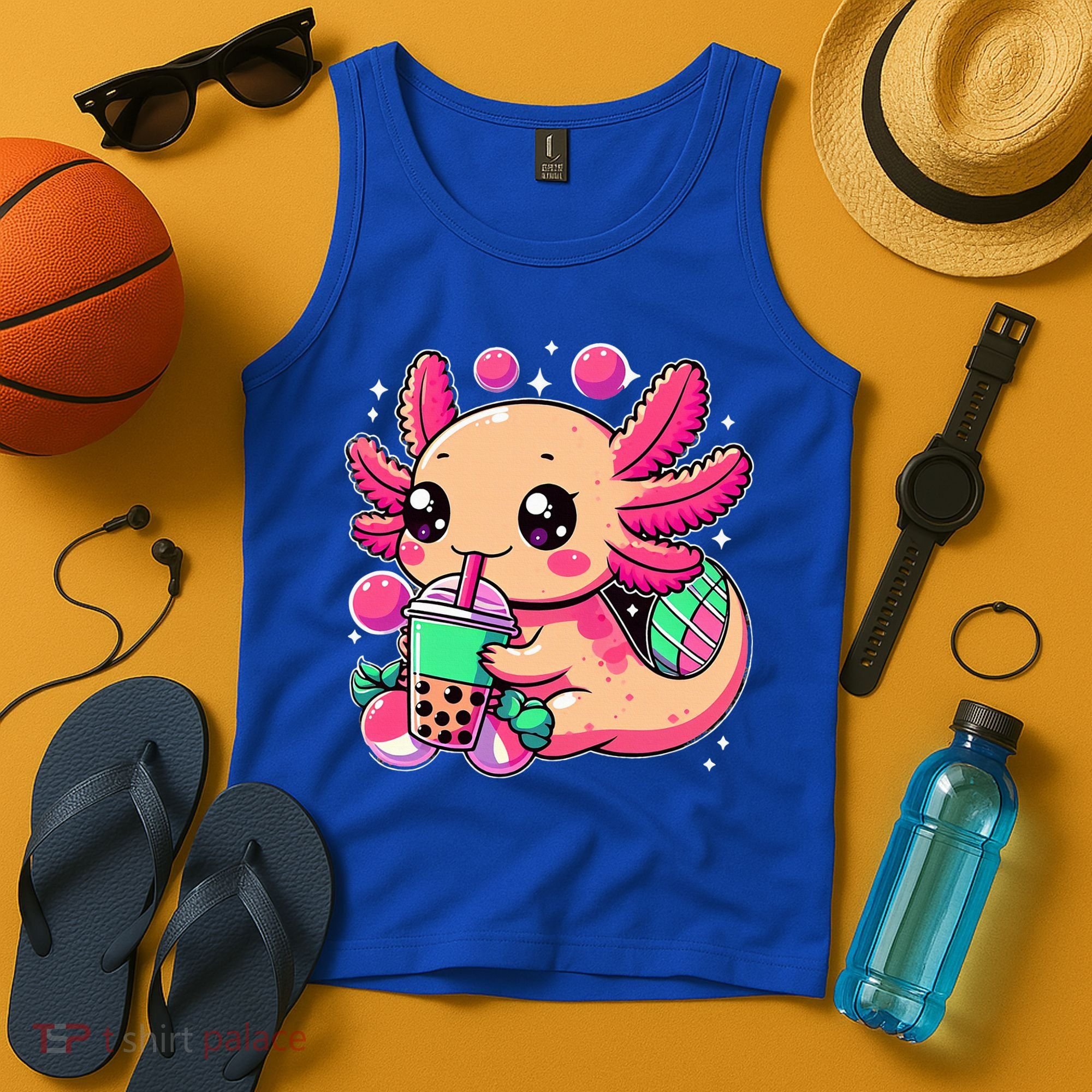 Axolotl Boba Tea Kawaii Neko Japanese Bubble Tea Tank Top