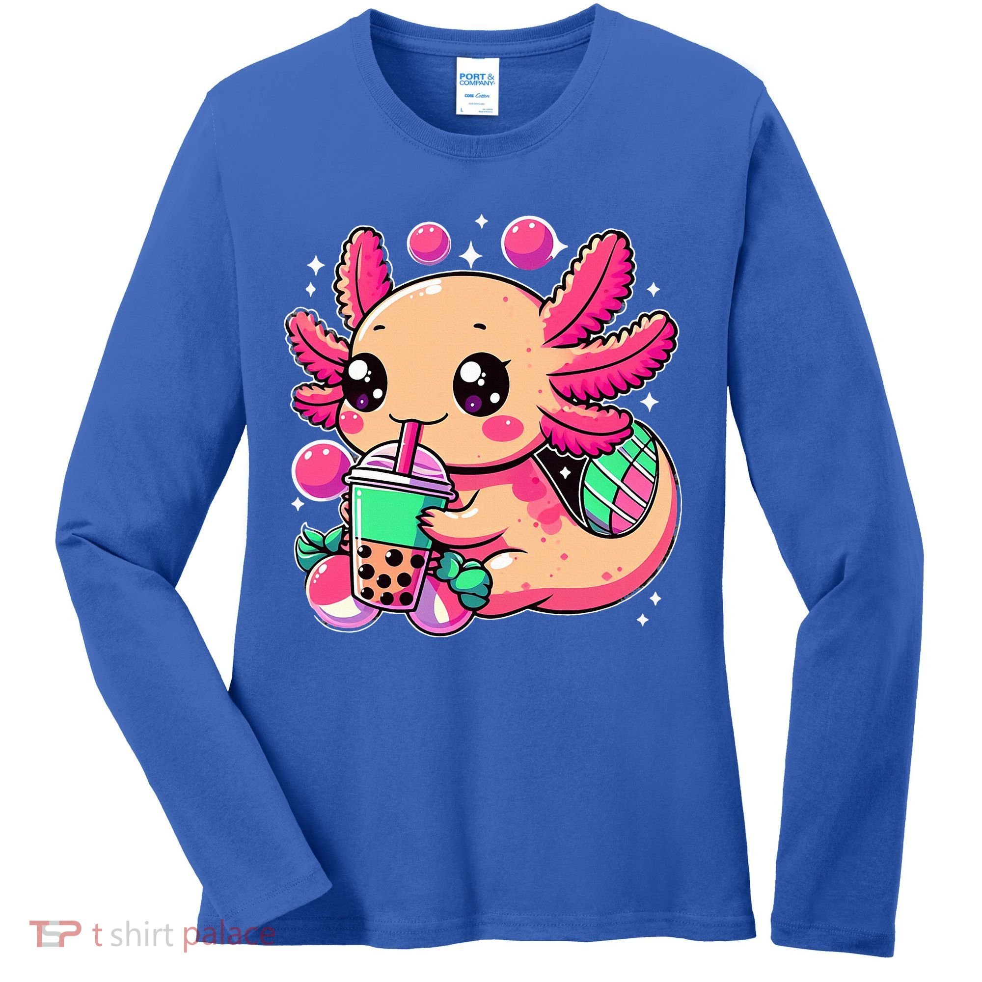 Axolotl Boba Tea Kawaii Neko Japanese Bubble Tea Women's Long Sleeve Shirt