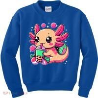 Axolotl Boba Tea Kawaii Neko Japanese Bubble Tea Kids Sweatshirt thumb 0