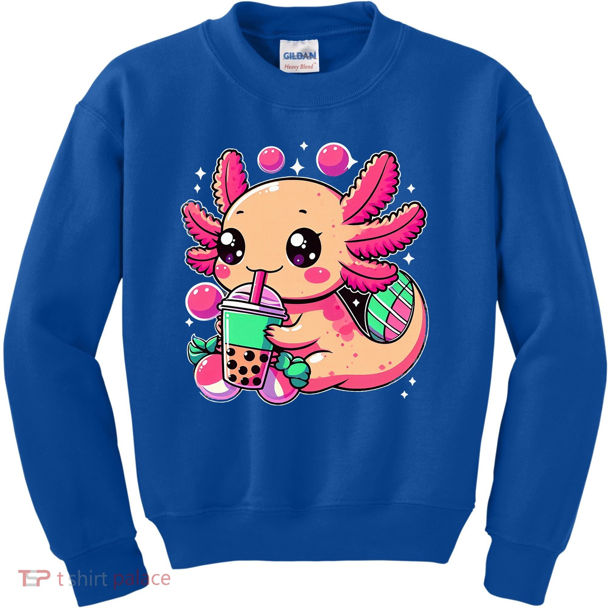 Axolotl Boba Tea Kawaii Neko Japanese Bubble Tea Kids Sweatshirt